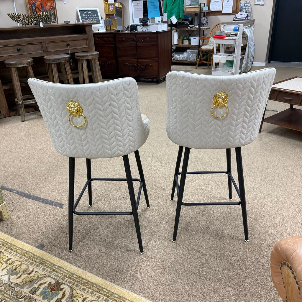 Pair Faux Leather Color Blocked Swivel Bar Stools