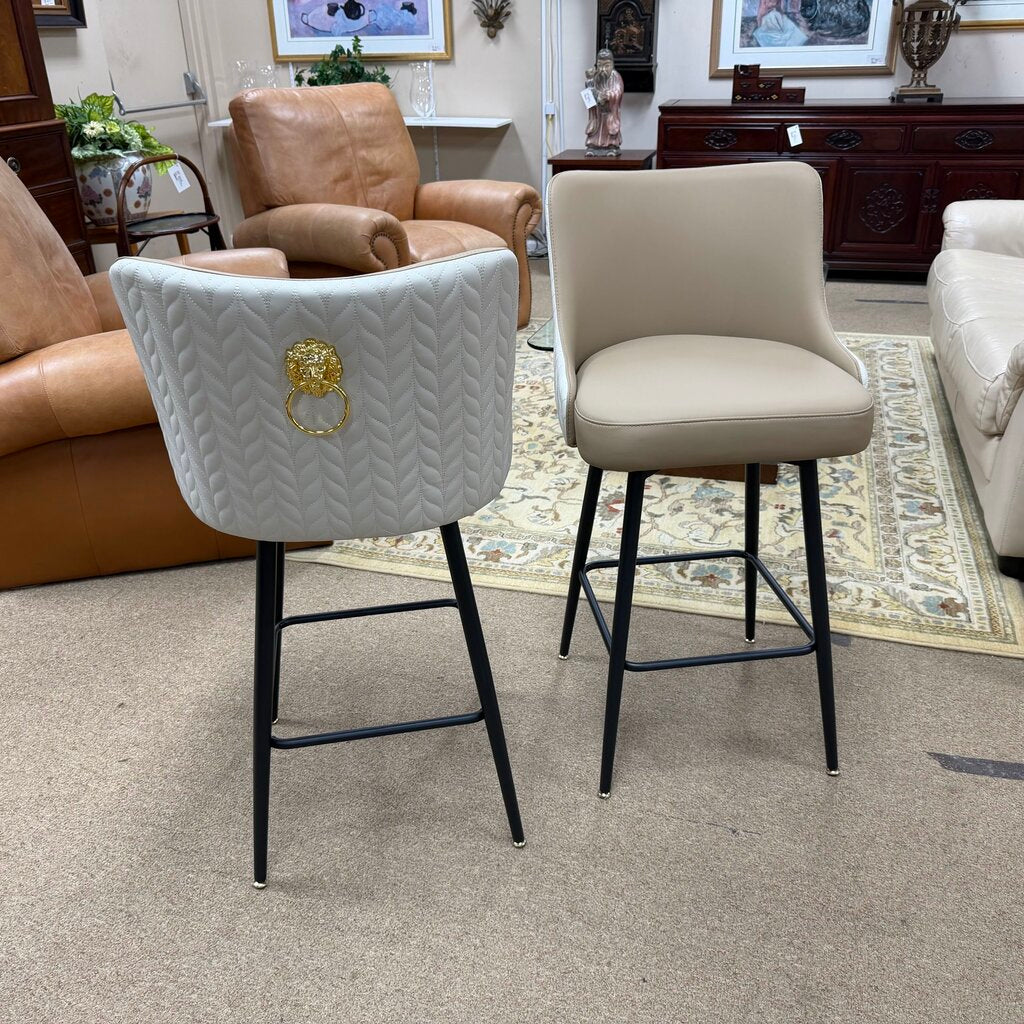 Pair Faux Leather Color Blocked Swivel Bar Stools