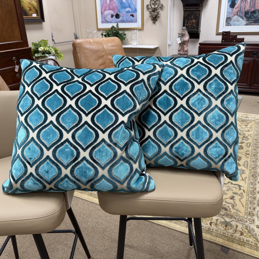 Pair Velvet Quatrefoil Design Down Pillows
