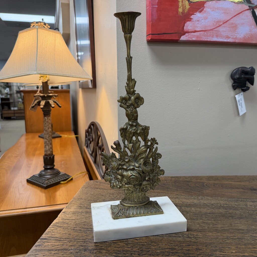 Antique Victorian Brass w/Marble Base Girandole Candlestick