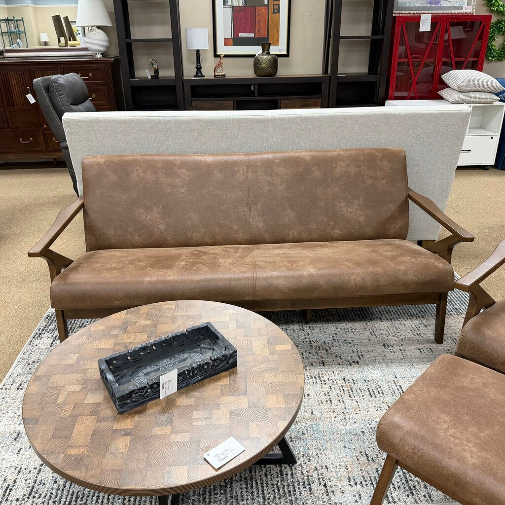 Mid Century Modern Style Distressed Microfiber Sofa