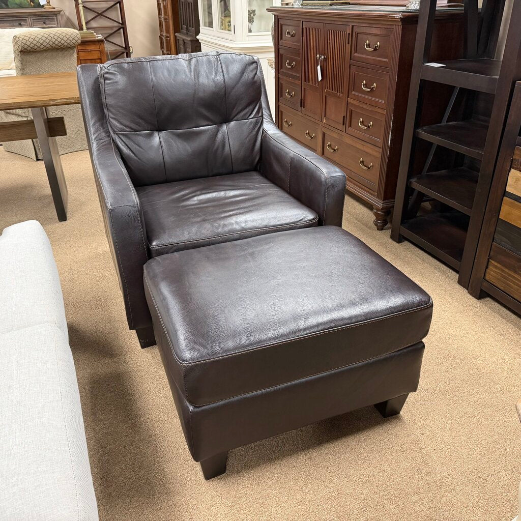 Faux Leather Chair and Ottoman