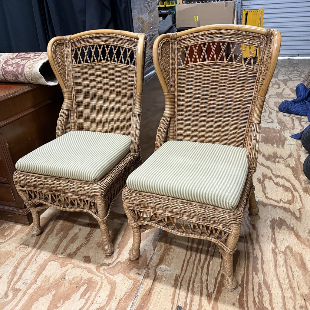 Pair Wicker Armless Side Chairs