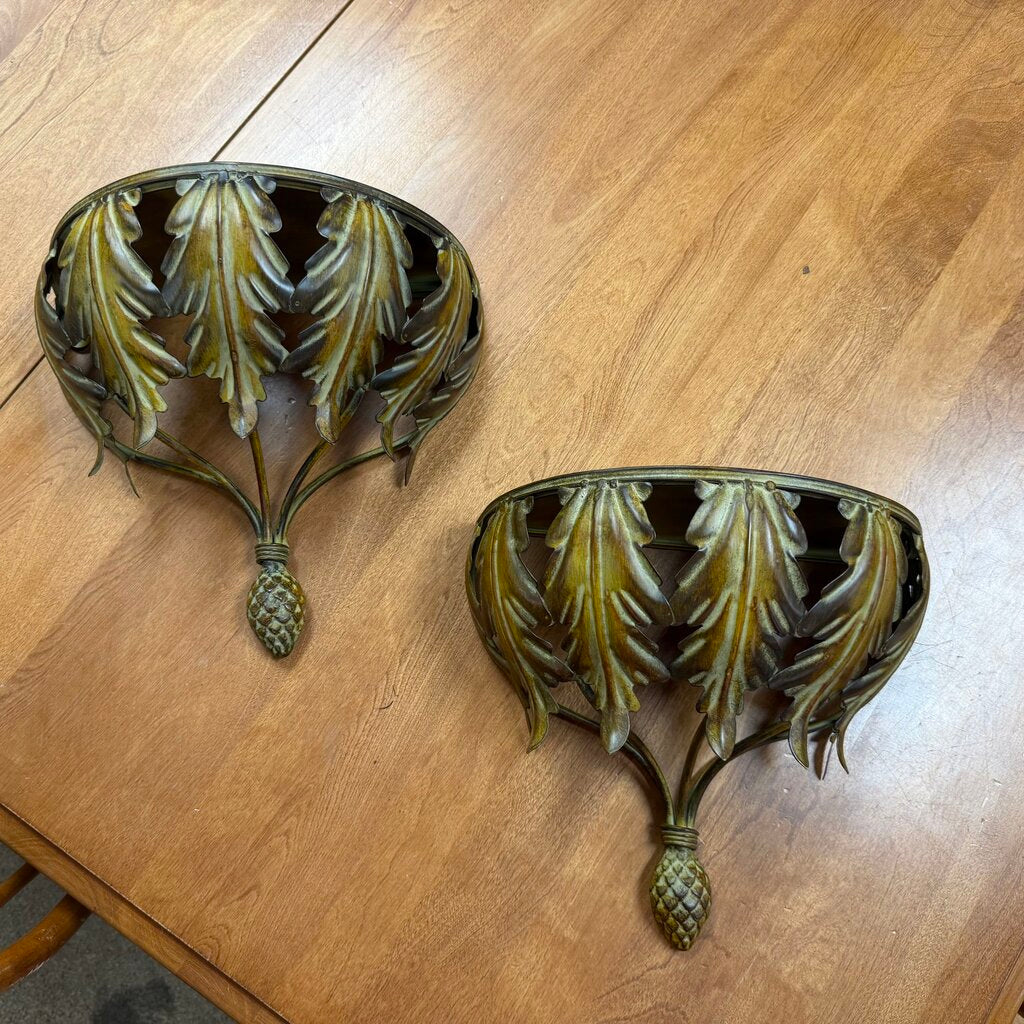 Pair Metal Wall Sconce Shelves