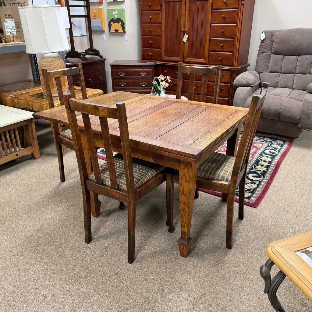 Vintage English Oak Draw Leaf Pub Table + 4 Chairs