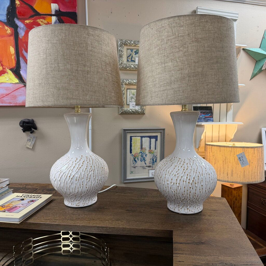 Pair Ceramic Sea Coral Motif Lamps