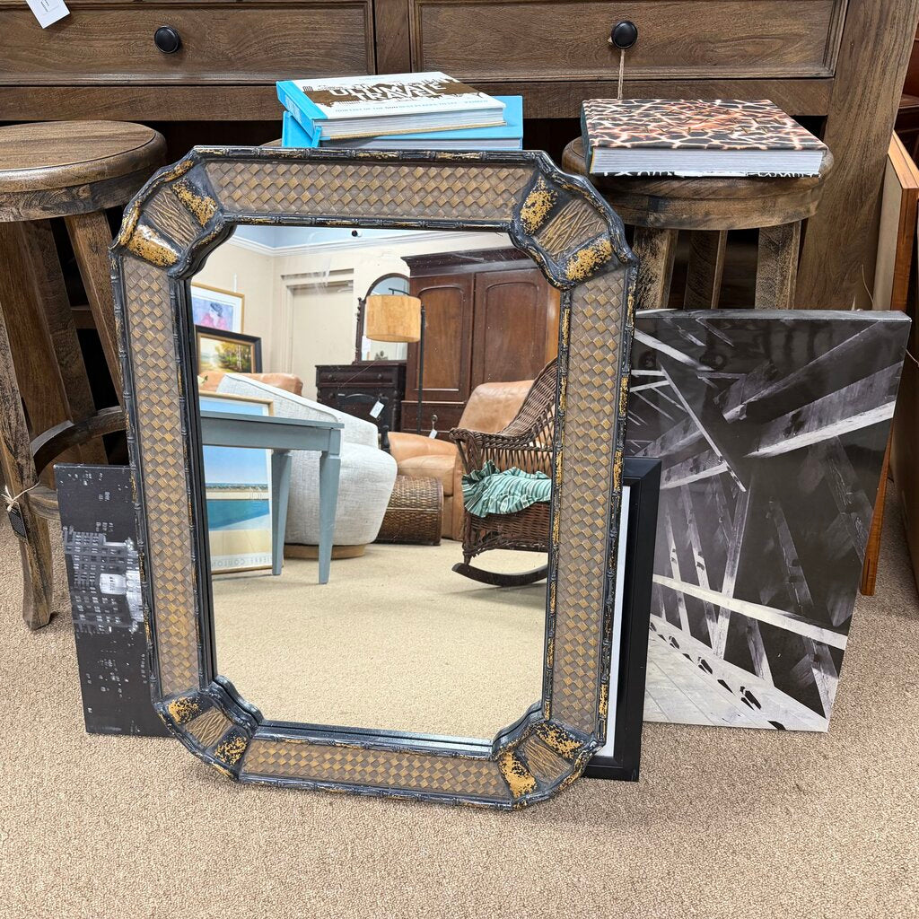Vintage Wood Wicker Look Mirror