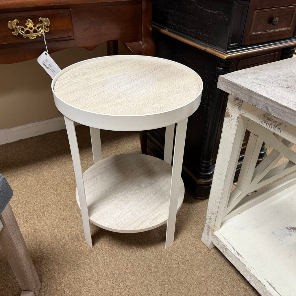 Round Wood + Metal Side Table