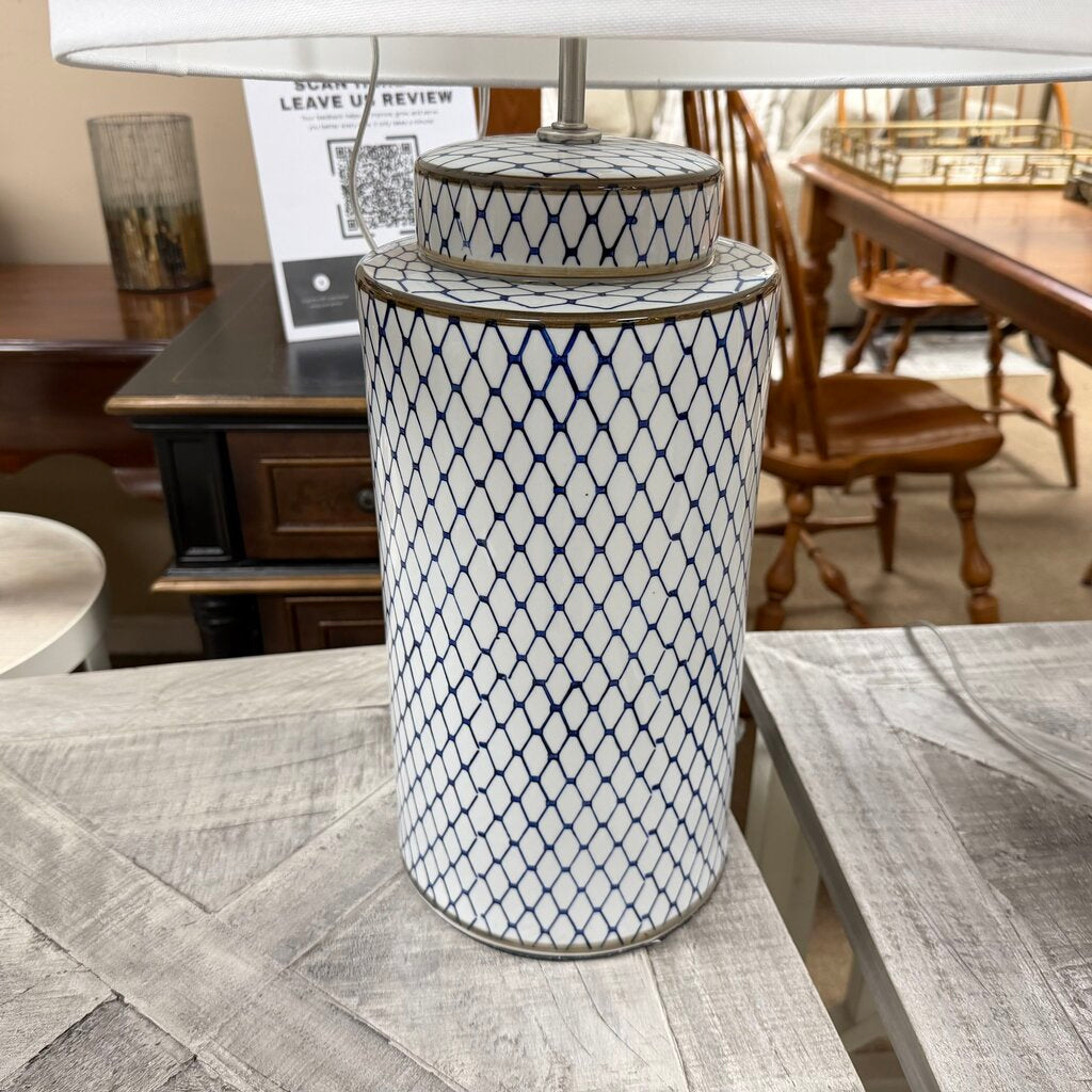 Pair Ceramic Basketweave Print Lamps