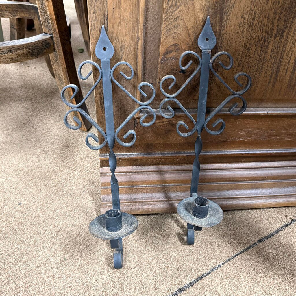 Pair Wrought Iron Wall Sconce Candle Holders