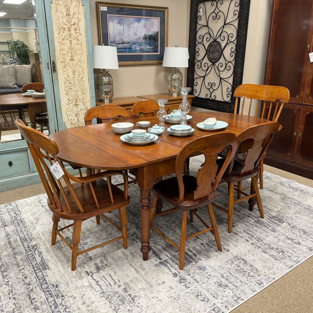 Drop Leaf Dining Table + 6 Chairs + 3 Leaves