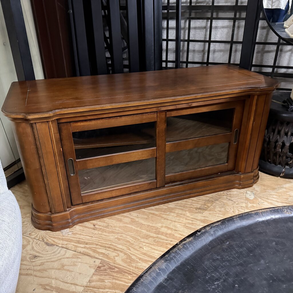 Wood Entertainment Console w/Sliding Doors