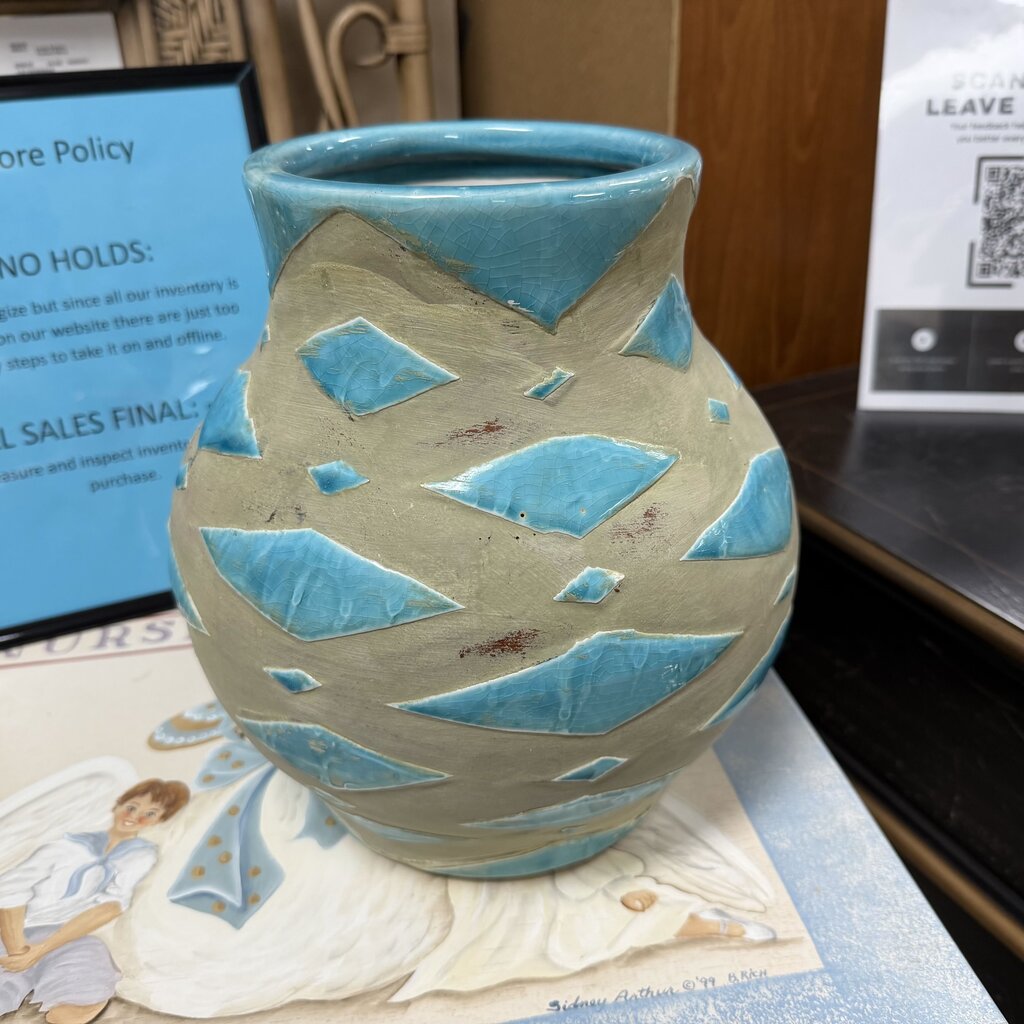 Clay Planter w/Geometric Design