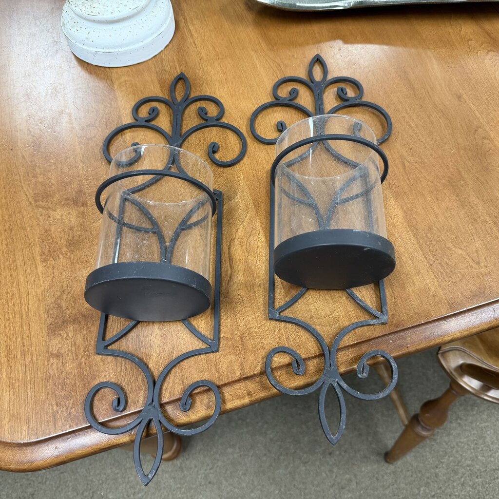 Pair Iron Wall Sconce Candleholders