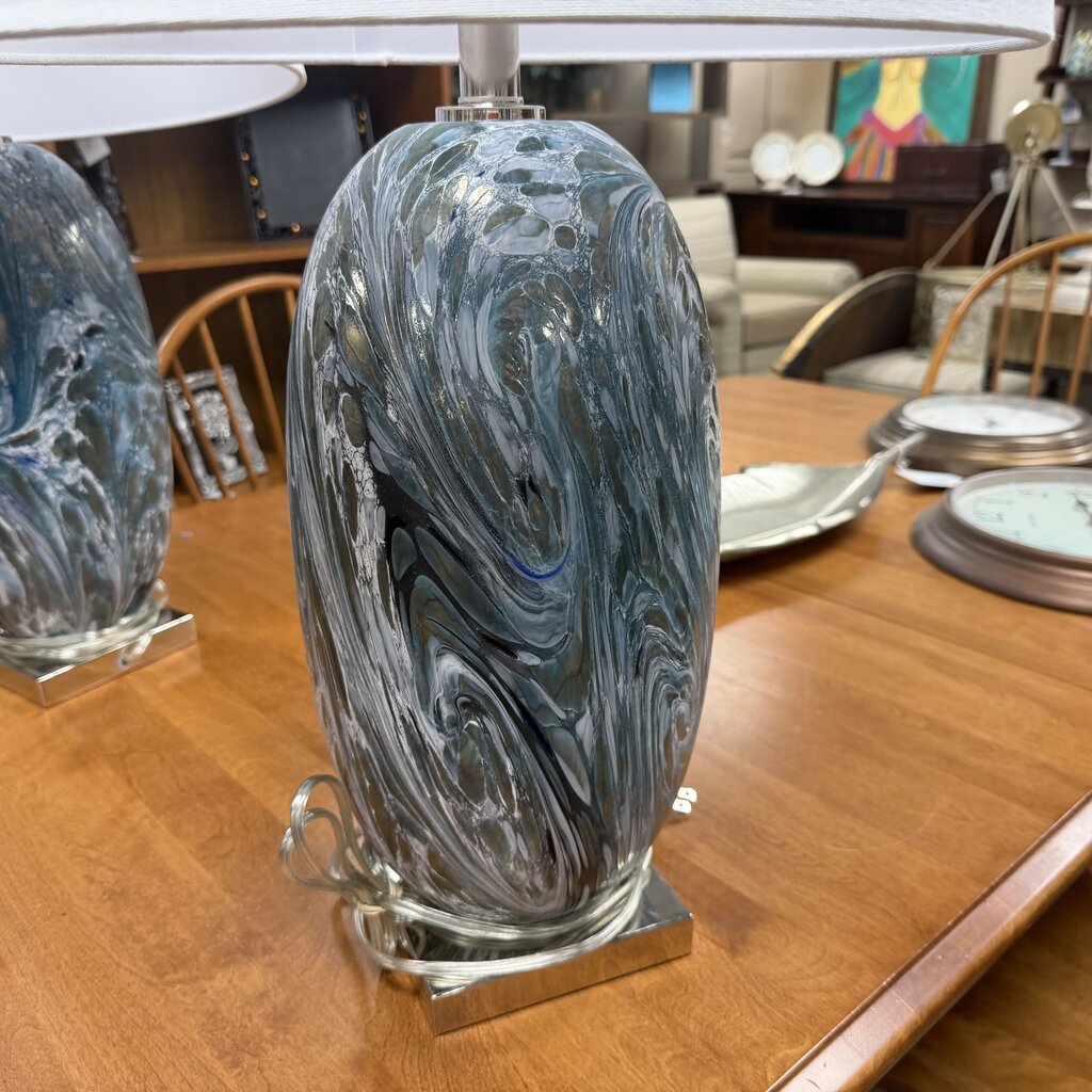 Pair Glass Swirl Painted Lamps