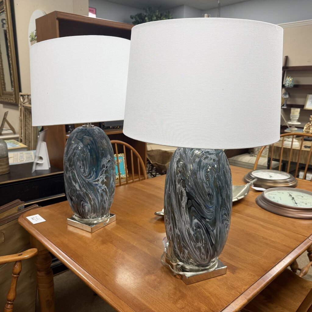 Pair Glass Swirl Painted Lamps