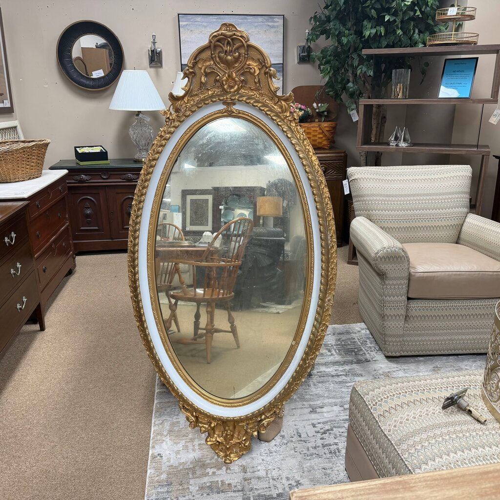 Antique French Rococo Style Oval Gilt Mirror