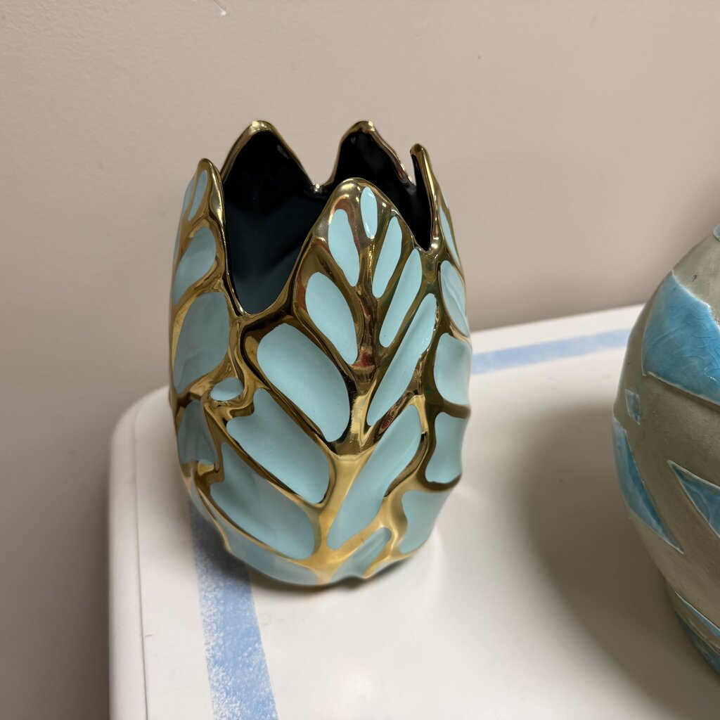 Aqua + Gold Vase