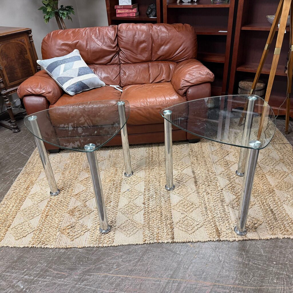 Pair Contemporary Glass Side Tables