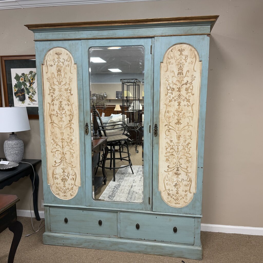 Vintage Hand Painted French Country Pine Wardrobe