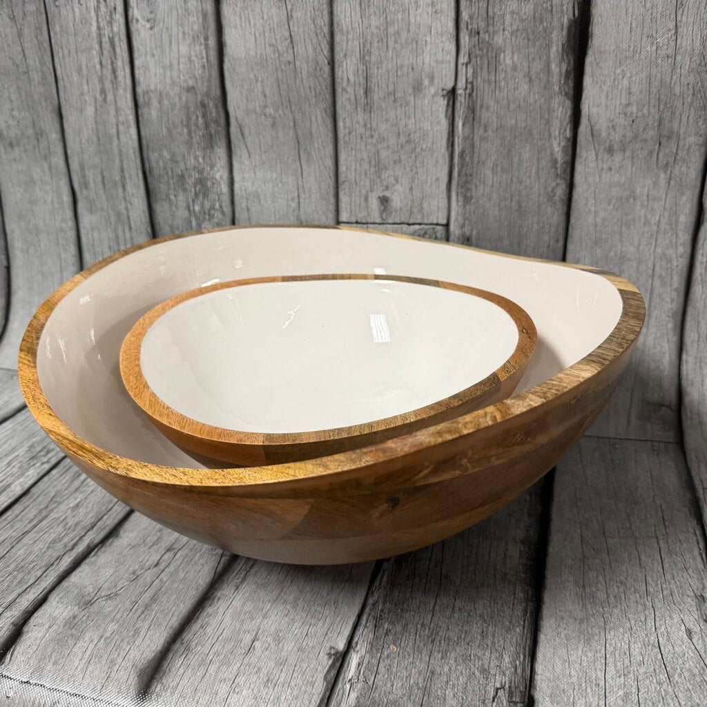 *NEW* Pair Palmer Wood + White Serving Bowls