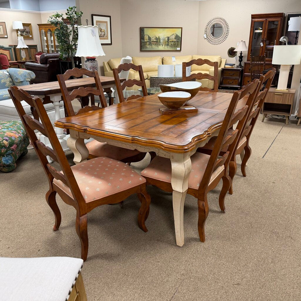 Farmhouse Style Dining Table + 8 Chairs + 3 20" Leaves