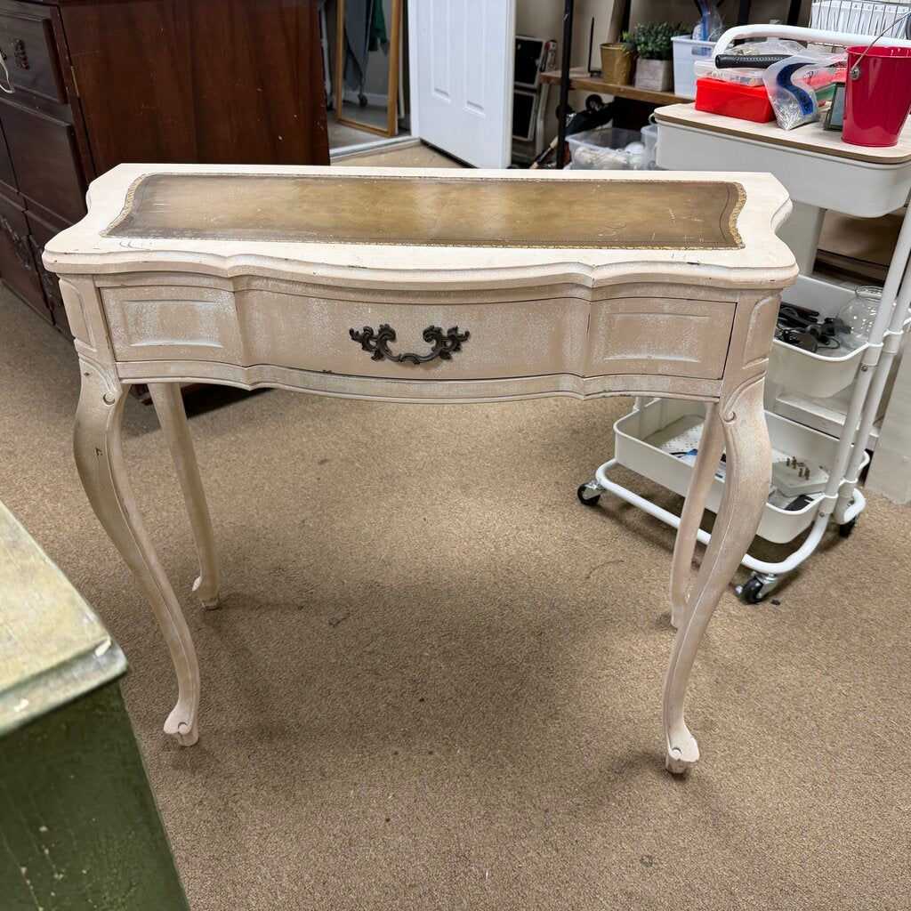 Distressed French Provincial Style Writing Desk w/Leather Inset Top