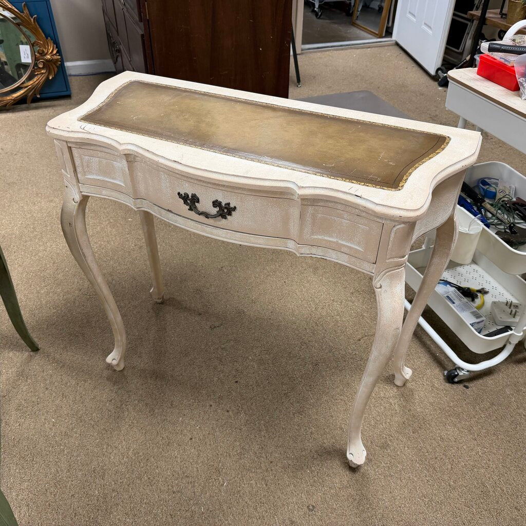 Distressed French Provincial Style Writing Desk w/Leather Inset Top