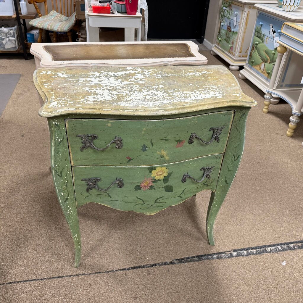 Early 19th c Distressed Italian Hand Painted Serpentine Chest