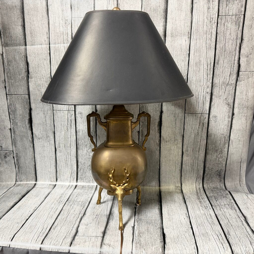 Vintage Brass Urn Lamp w/Stag Hoof Tripod Base