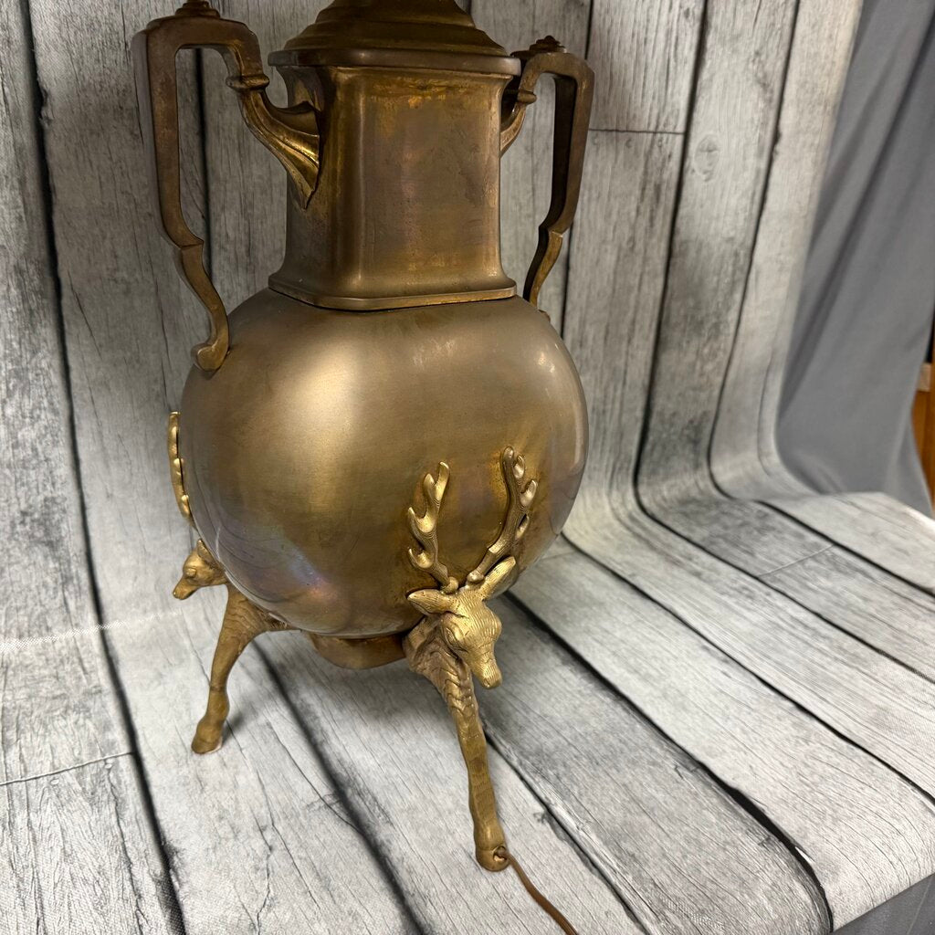 Vintage Brass Urn Lamp w/Stag Hoof Tripod Base