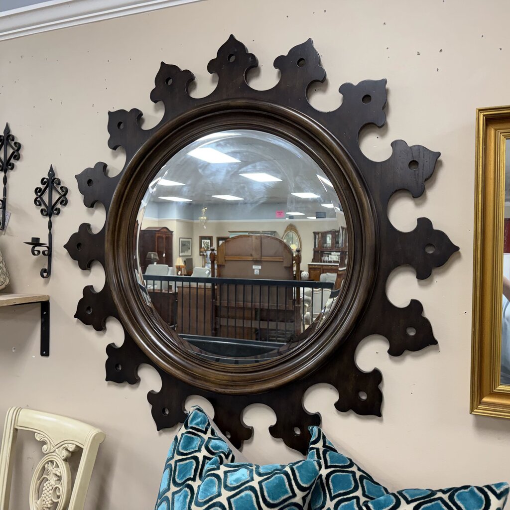 Round Wood Decorative Mirror