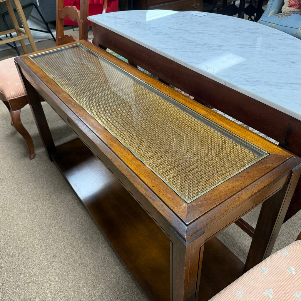 2-Tier Glass Top Console Table w/Caning