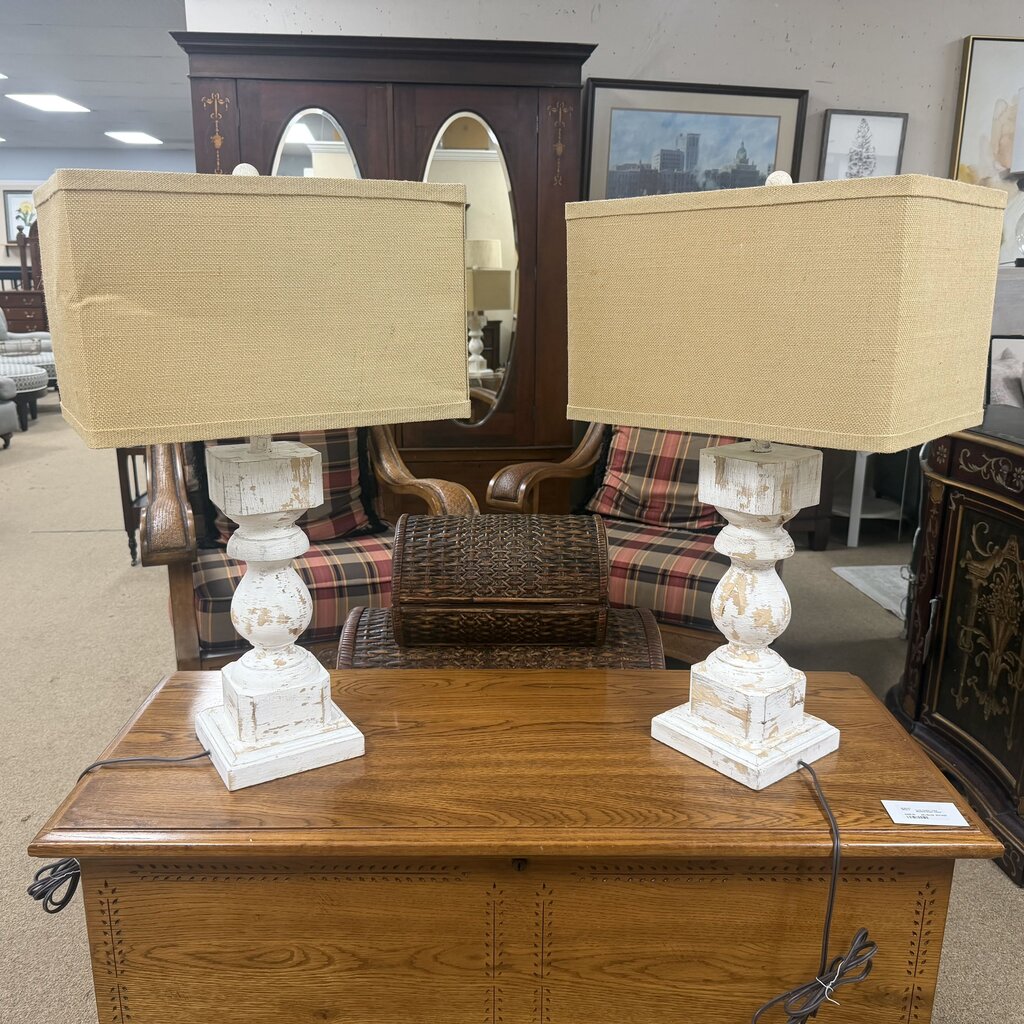 Pair Distressed Wood Lamps