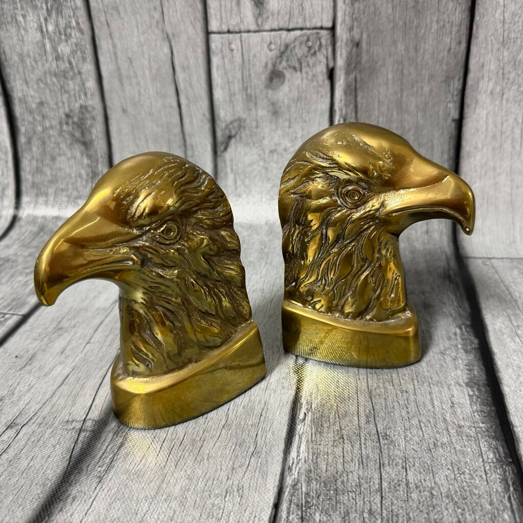 Pair Solid Brass Eagle Head Bookends
