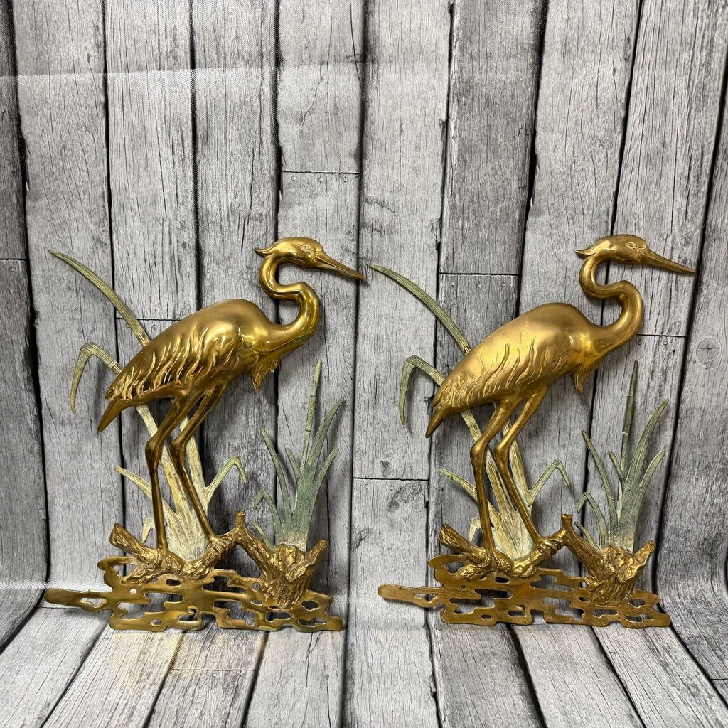 Pair Mid Century Brass Heron Wall Decor