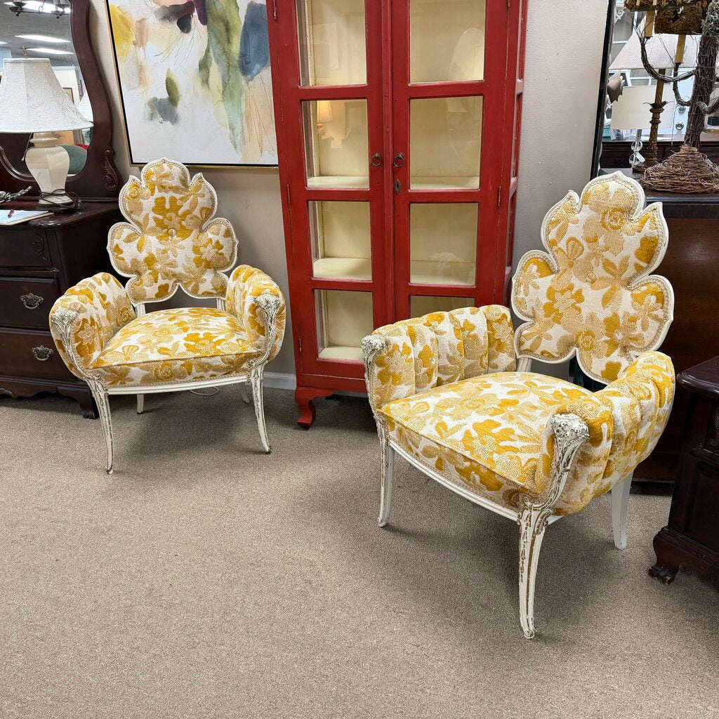 Pair 1940s Flower Back Armchairs