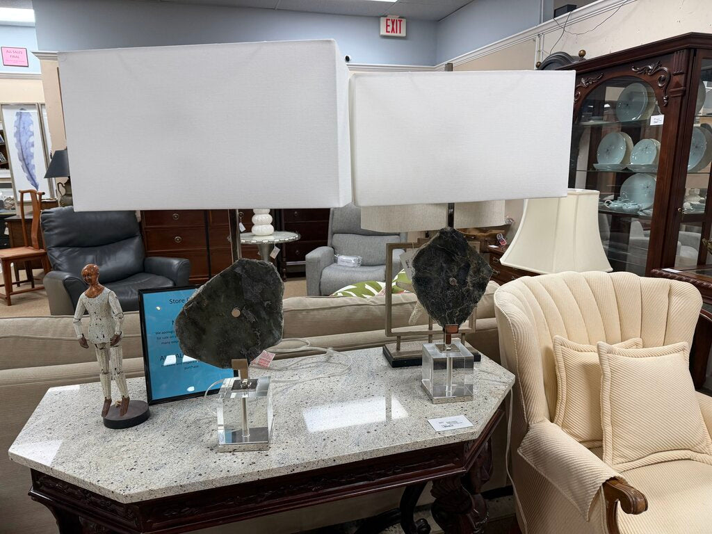 Pair Agate Stone + Crystal Lamps
