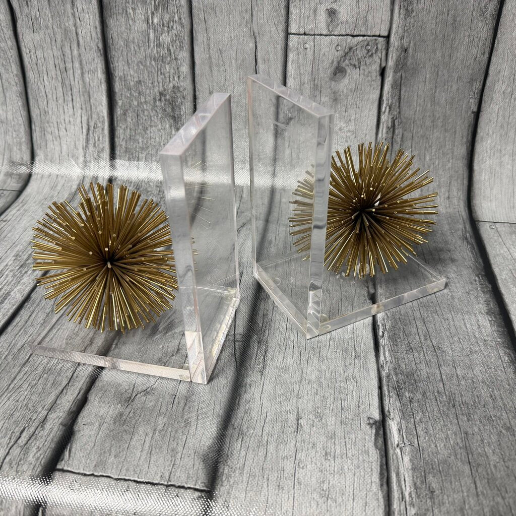 Pair Lucite Metal Spike Bookends