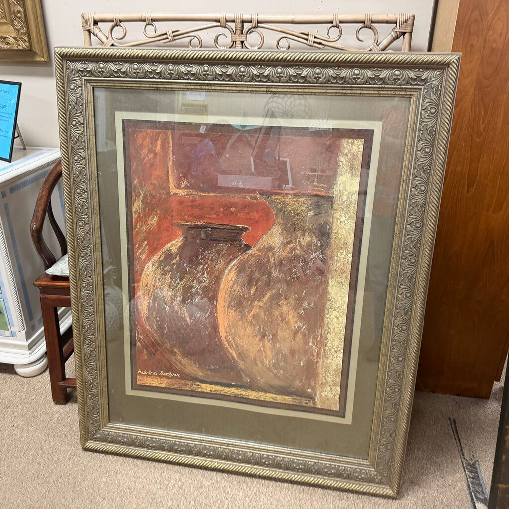 Large Framed Art - Two Brown Urns