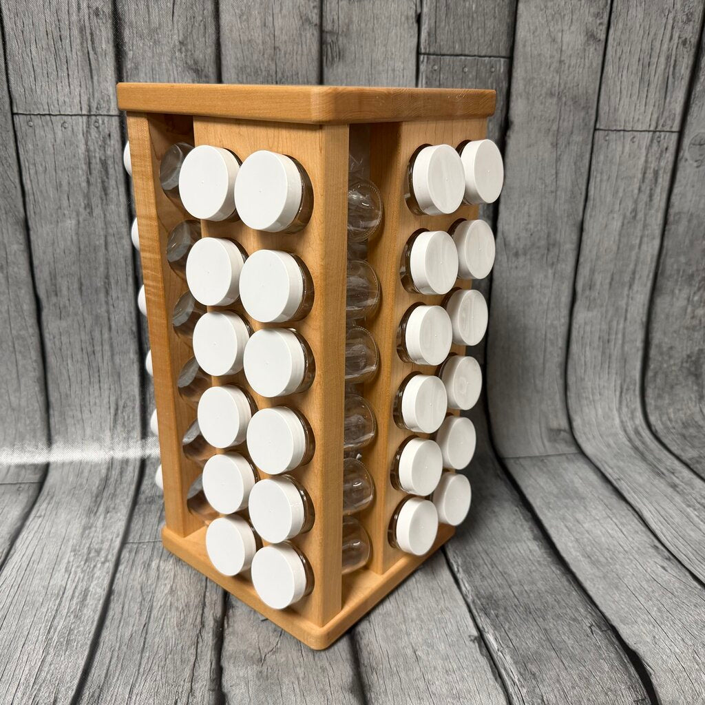 *NEW* Rotating Wood Spice Carousel w/48 Glass Spice Jars