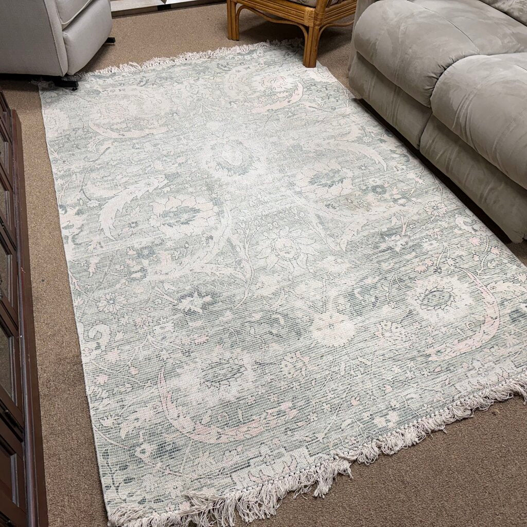Zainab Green Floral Cotton/Poly Rug w/Fringe