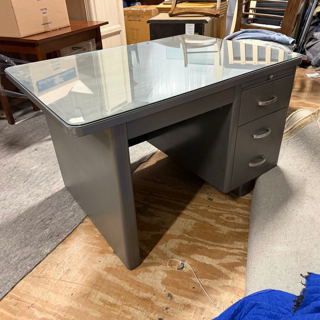 Vintage Mid Century Single Pedestal Tanker Desk