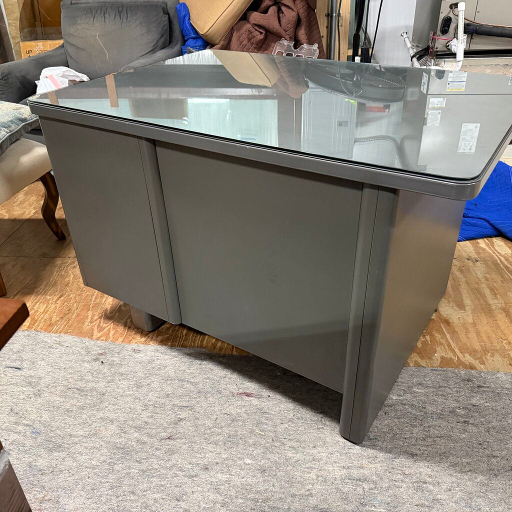 Vintage Mid Century Single Pedestal Tanker Desk