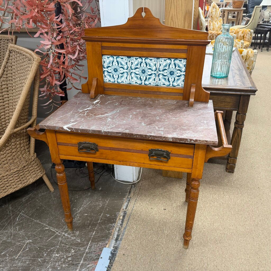 Vintage Marble Top Dry Sink w/Towel Racks