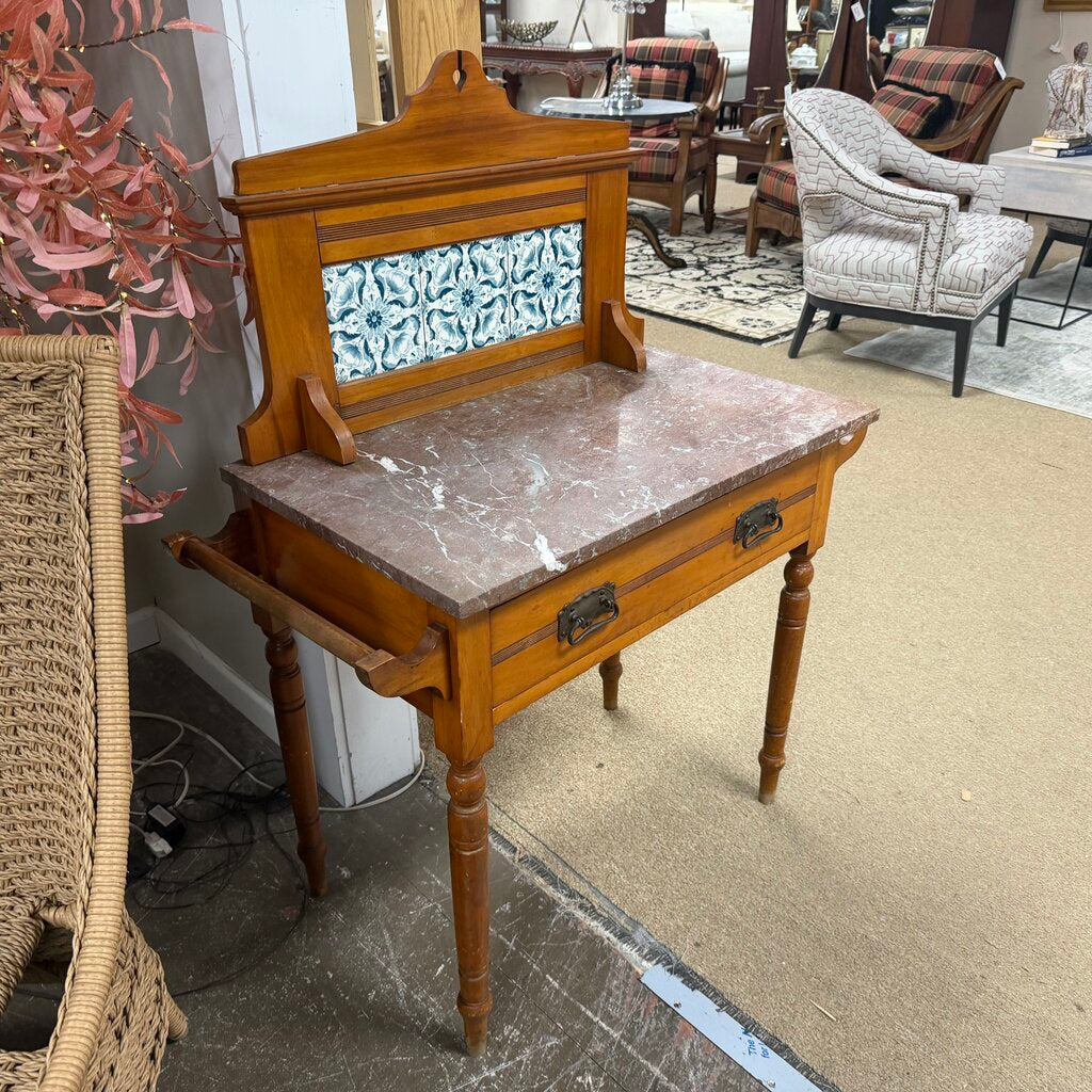 Vintage Marble Top Dry Sink w/Towel Racks
