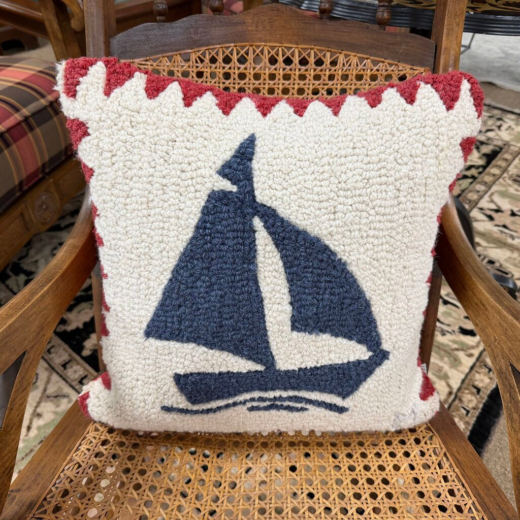 Hooked Sailboat Pillow