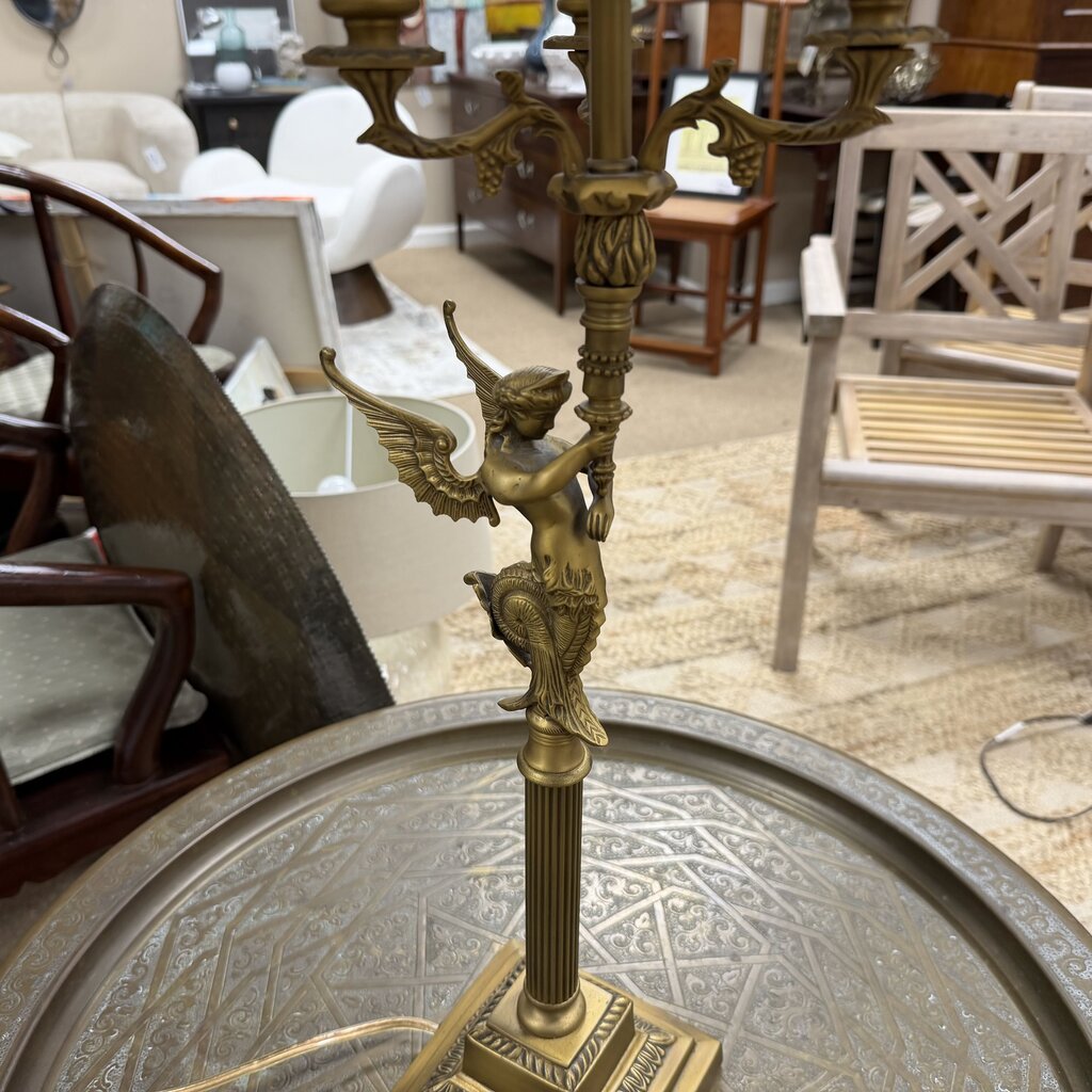 Vintage Brass Neoclassical Winged Mermaid Lamp