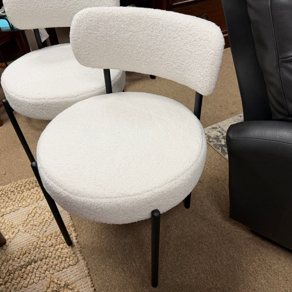 Pair Boucle Upholstered Dining Chairs