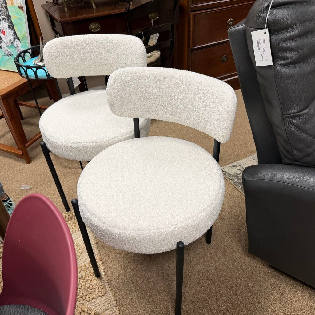 Pair Boucle Upholstered Dining Chairs